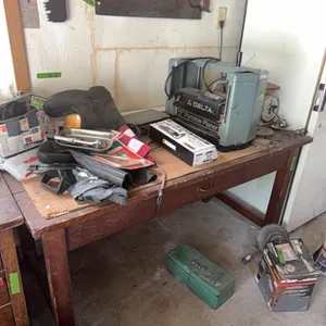Library table, table only, doesn’t include items on top. 
note: items in drawer are included with table, solid good table