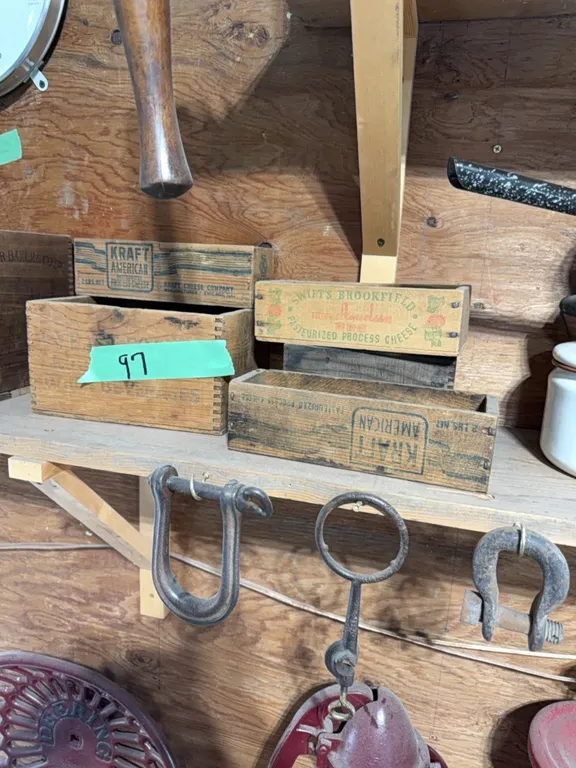 Antique wooden cheese boxes, clevis’s