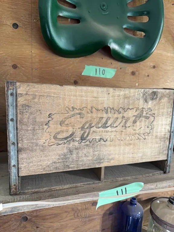 Old wooden squirt pop box, 2 sided