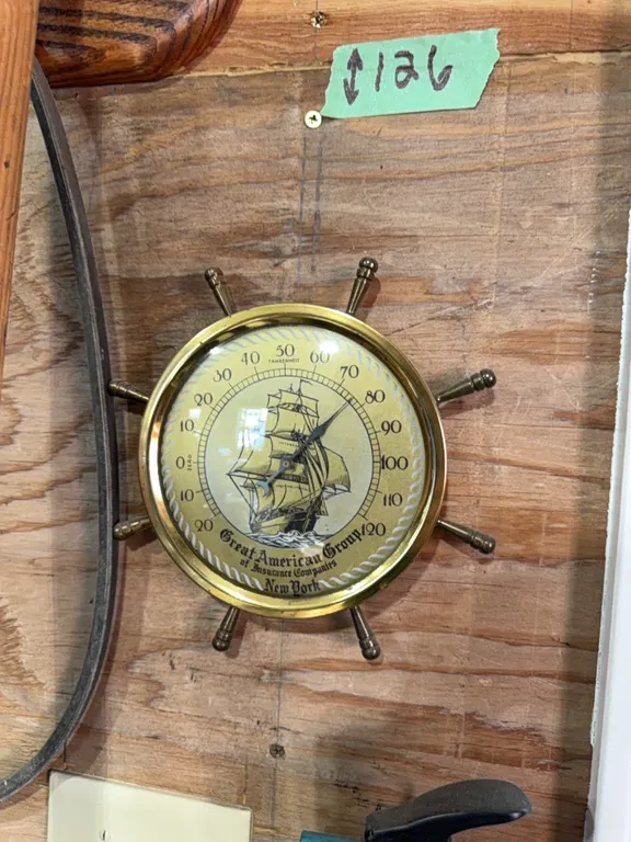 Clock, thermometer, fire extinguisher, creeper, oil drain pan