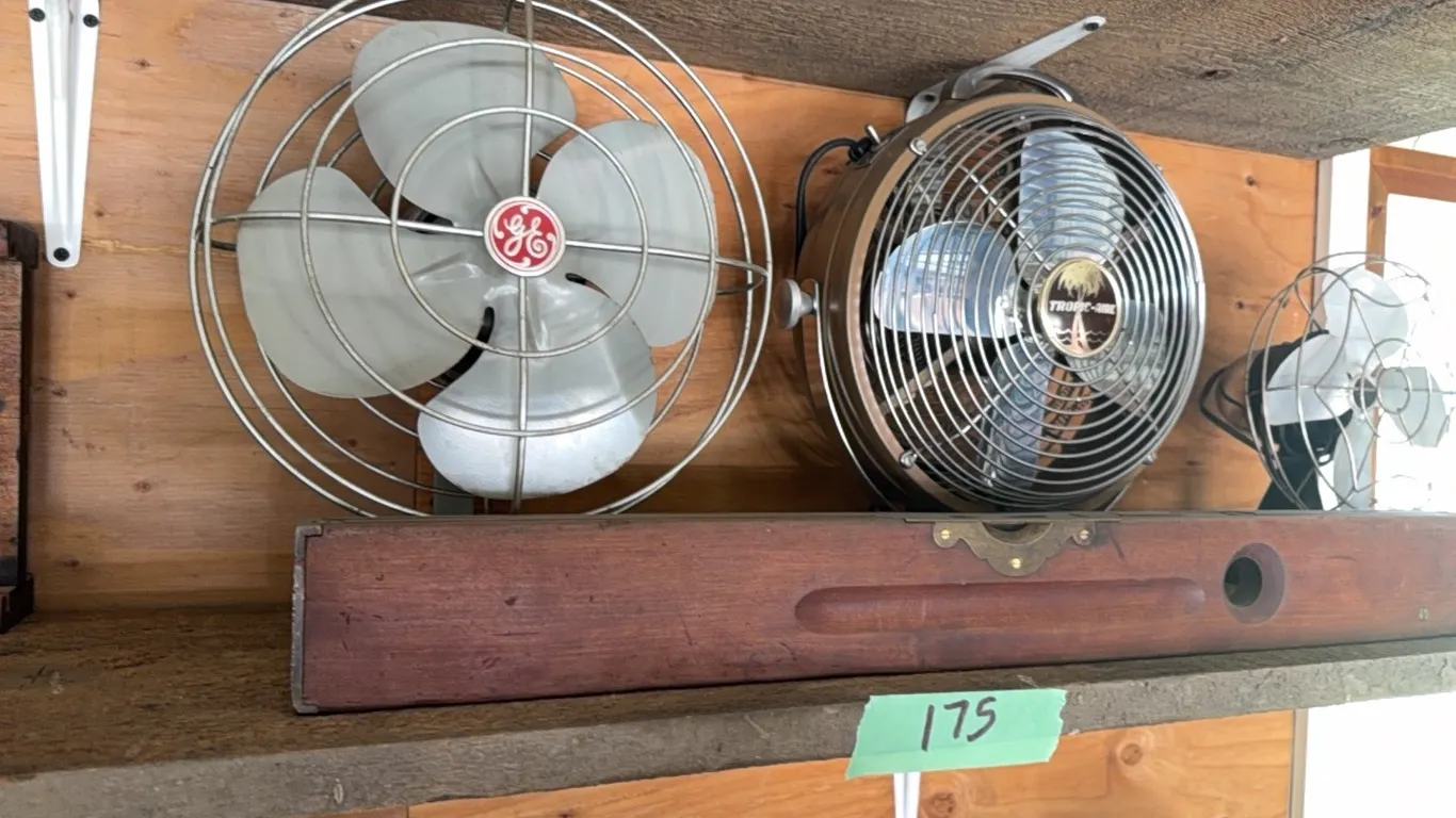 Antique wooden level, vintage fans