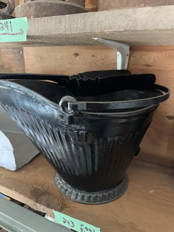 Antique coal bucket, with coal shovel