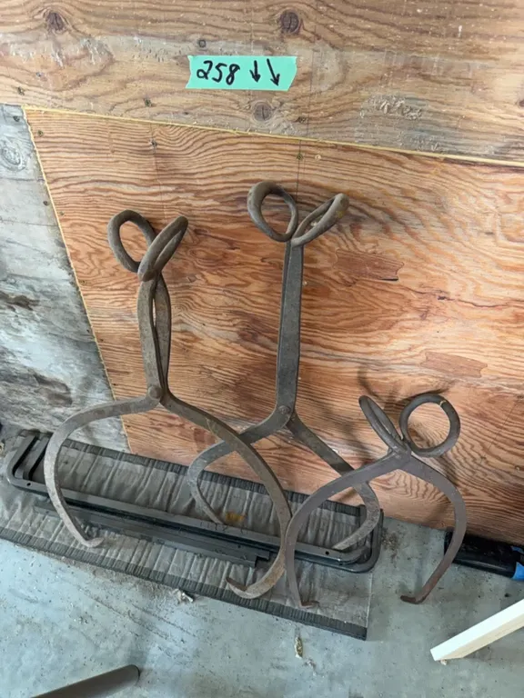 (3) antique ice tongs, note 2 of the three are extra large, not common