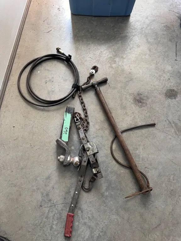 Receiver hitch with 2 5/16 ball, cable come along, extender hose for propane
