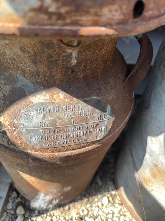 Cream can from Alvin Wendt, Dresden nd, plus other misc