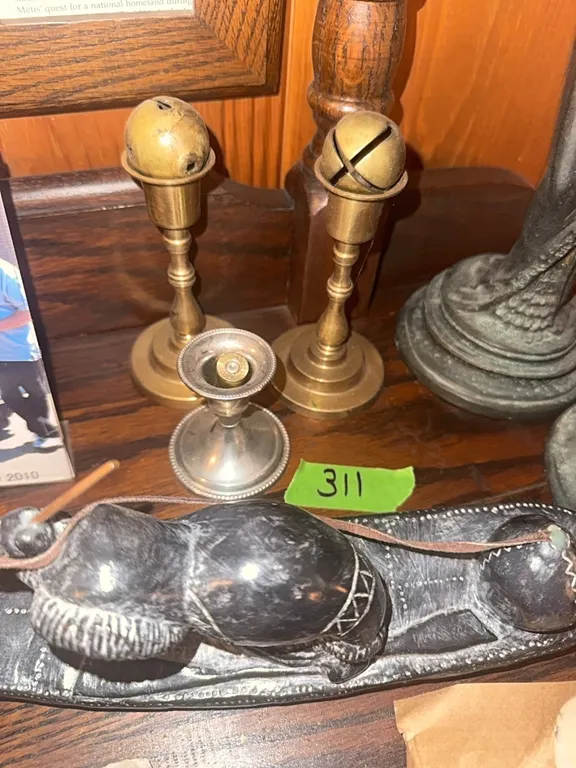 3 candlesticks, Hand maid Eskimo figurine