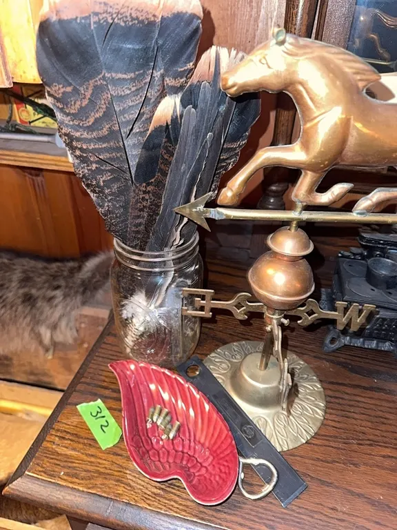 Weather vane, feathers, & miscellaneous