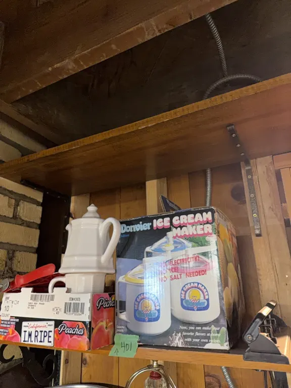 ice cream maker, hole punch, coffee mugs, etc