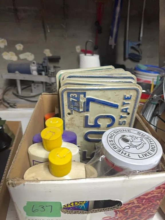 box of license plates, and polish and etc