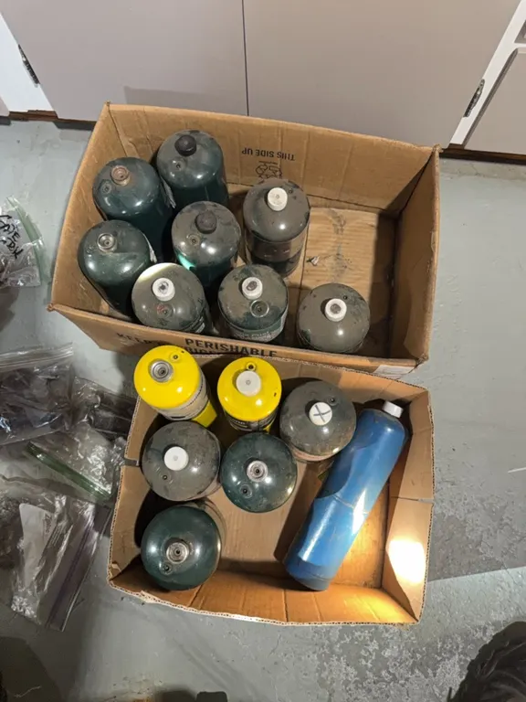 propane bottles, all are full. also misc. haedware, handles, etc