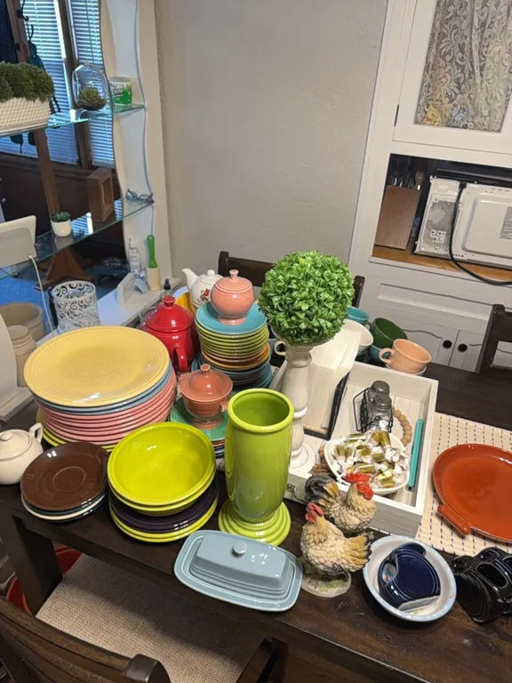Large set Fiesta Ware dishes, hard to find, nice set