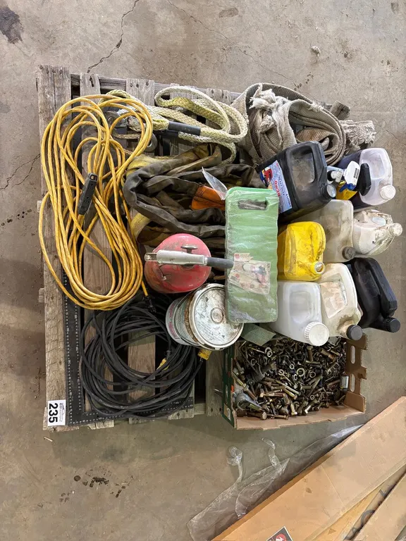 ASSORTED LIFTING SLINGS, HARDWARE, EXTENSION CORDS & SHOP SUPPLIES