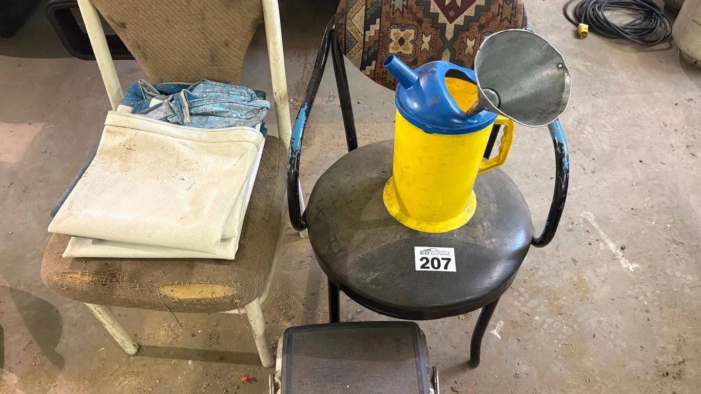 MISCELLANEOUS SHOP COLLECTION WITH CHAIR, COOLER, TOOLS & SUPPLIES