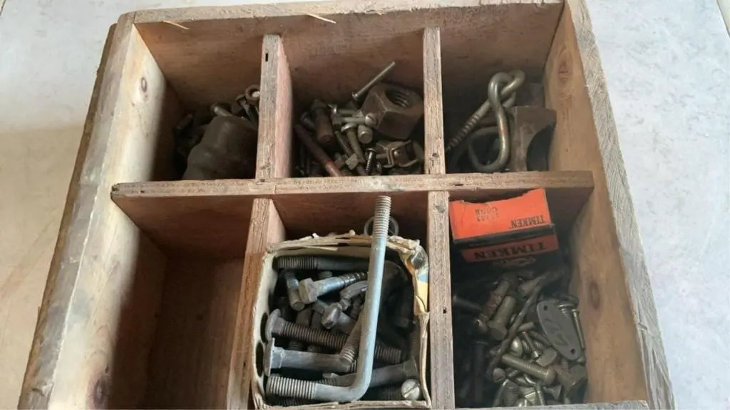 Assortment of bolts and bearings