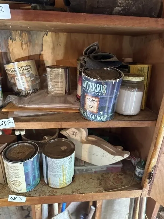 Two shelves in cabinet in shed
