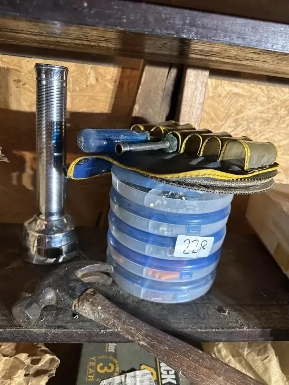 Flashlight. Hammer. Small screws/nails. Etc
