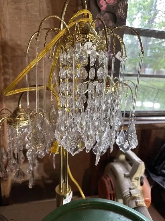 Gold lamp. 3 tier Glass rain drop 34/18