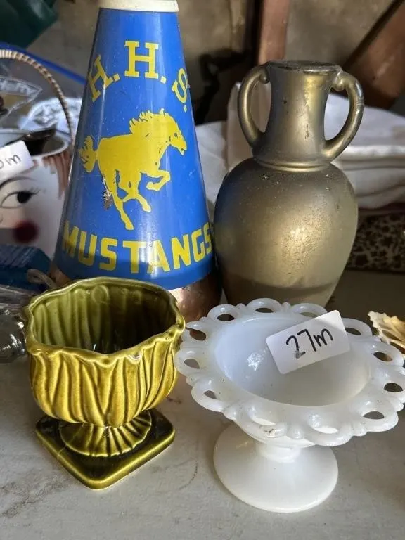 Green planter. White candy dish. Vase. HHS