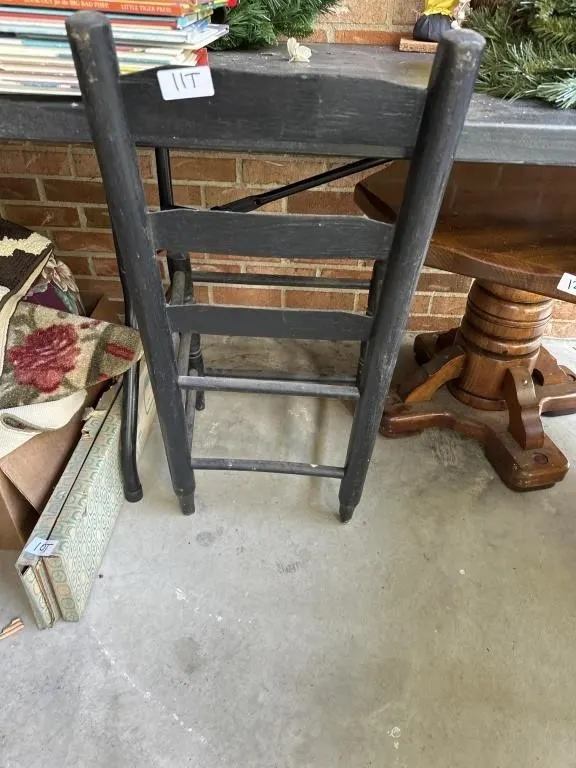 Straight back wooden chair. Missing seat