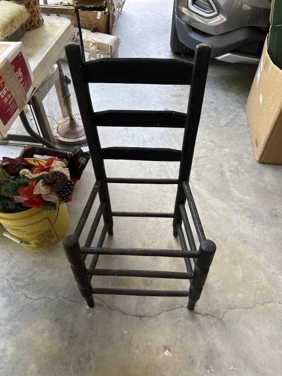 Straight back wooden chair. Missing seat