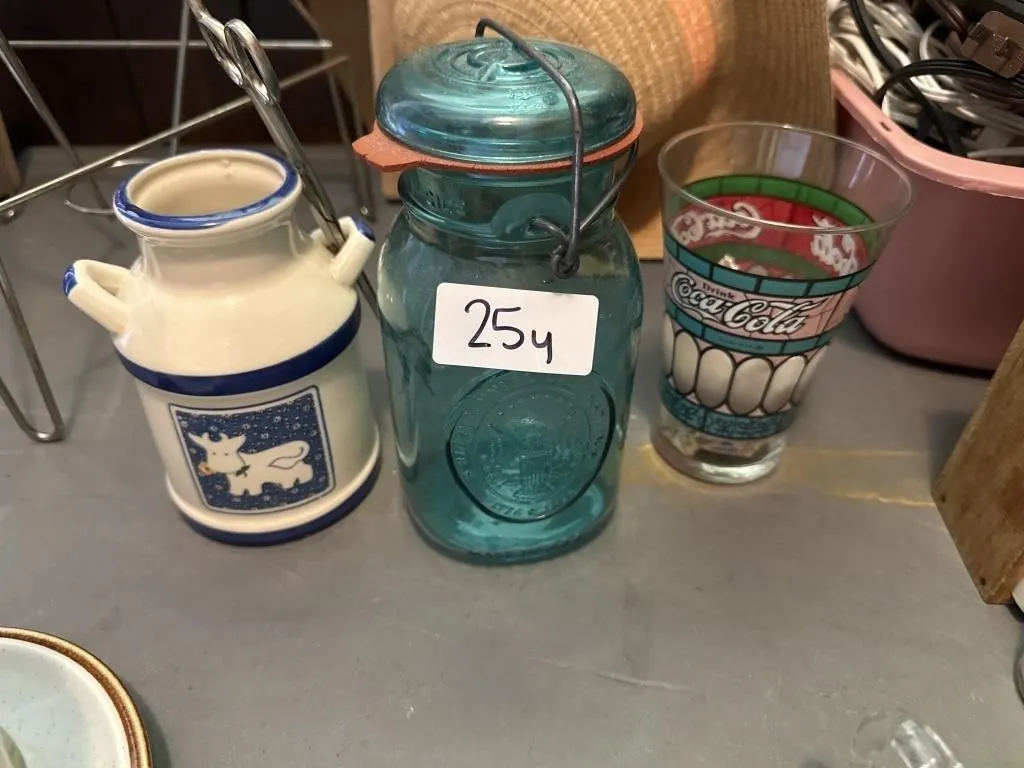 5 in. Coca Cola glass. Vase. 7 in Ball Ideal
