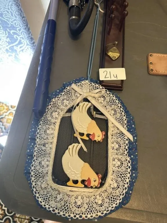 Umbrella. Decorated fly swatter. Belt holder