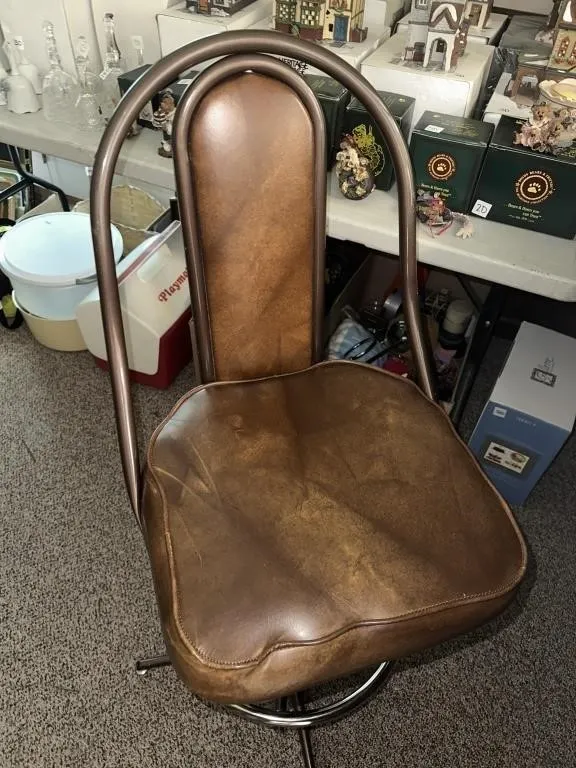 Barstools. 15x 15x 41 brown leather. Bronze and