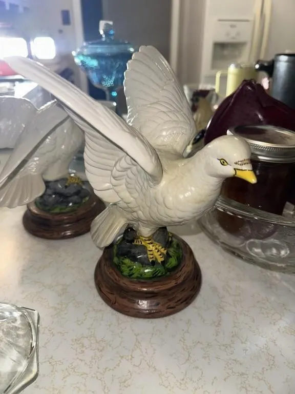 8 in tall white dove perched on a rock with its