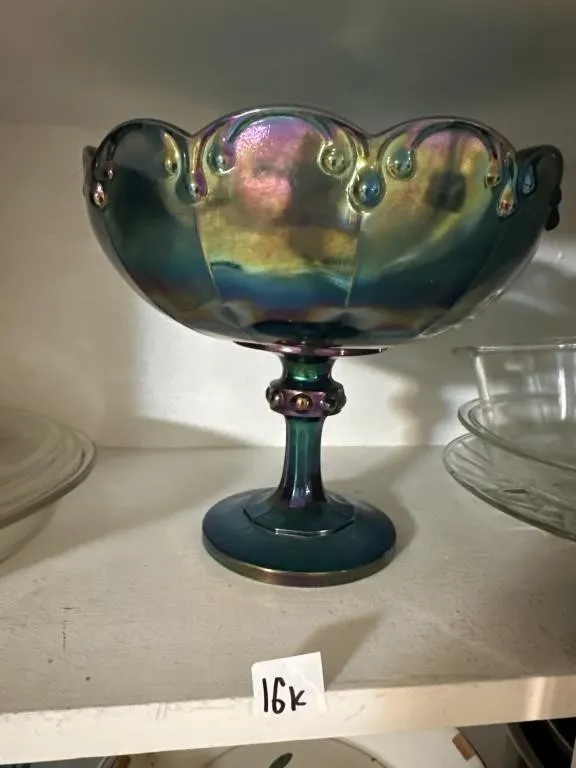 8x7 Indiana Glass Carnival Glass Pedestal Compote