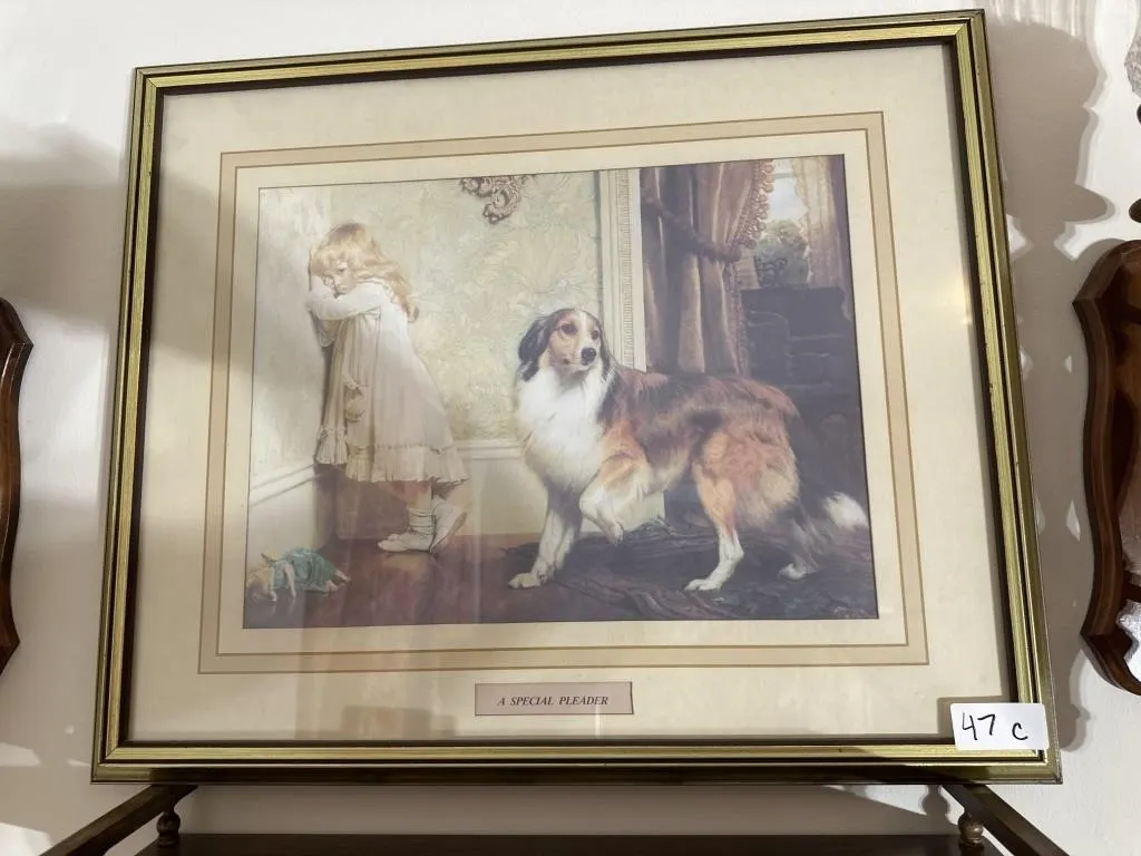 19x23 gold framed Special Pleader. Girl w dog