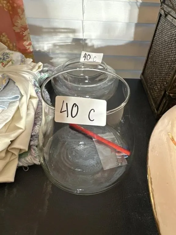 Glass containers. 5 and 3 in tall
