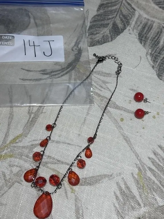 Red necklace and earrings