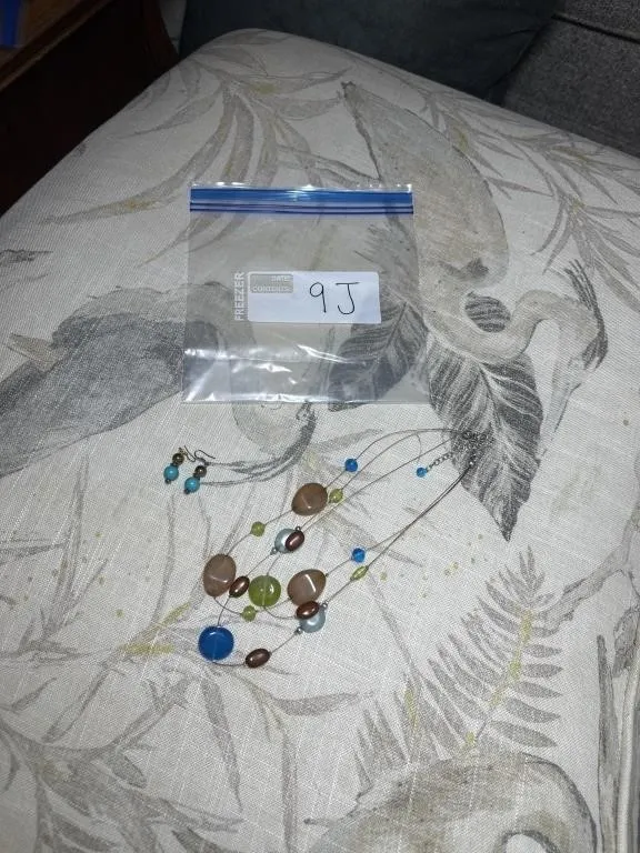 Brown/blue necklace w earrings