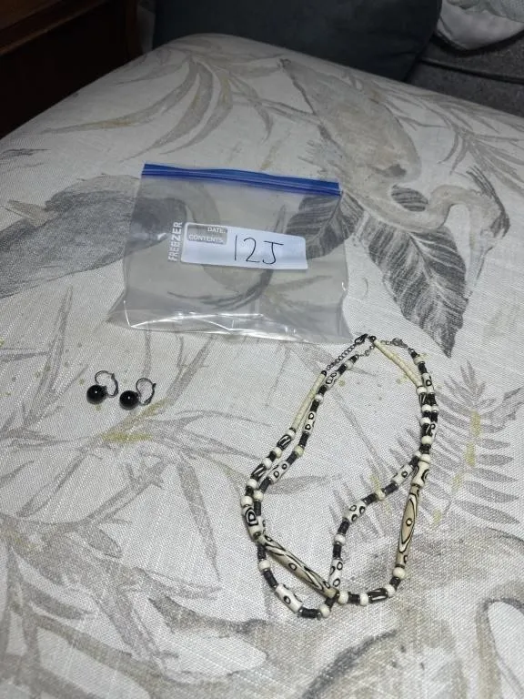 Cream and black necklace and earrings