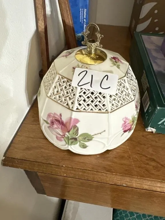 Ceramic White Lamp shade with pink flowers and
