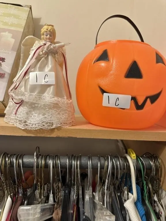 Plastic Halloween pumpkin and Christmas angel