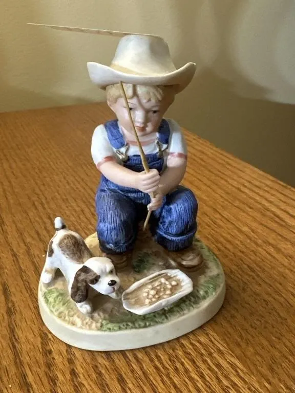 4in t Homco Denim Days figurine, titled "Fishing