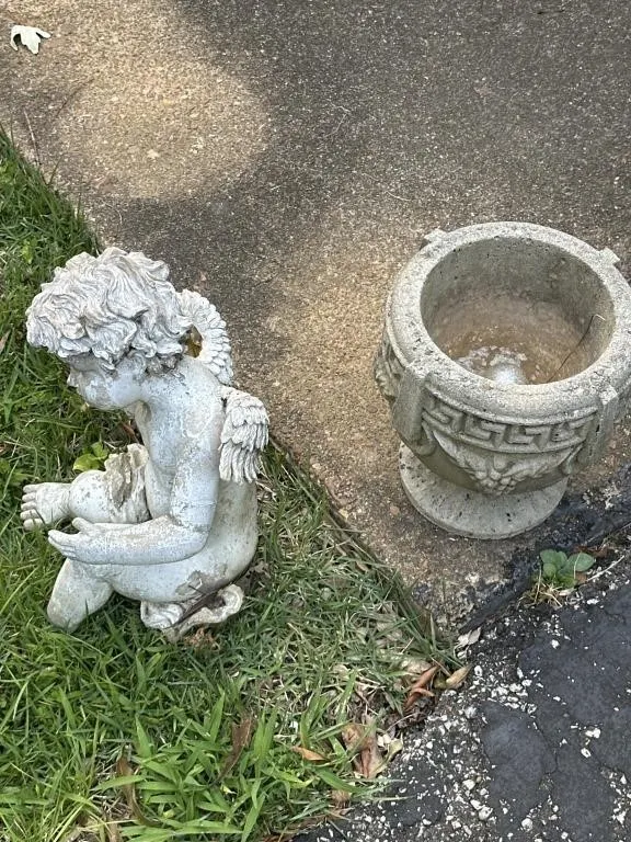 8 in Concrete planter and 12 in angel ceramic(