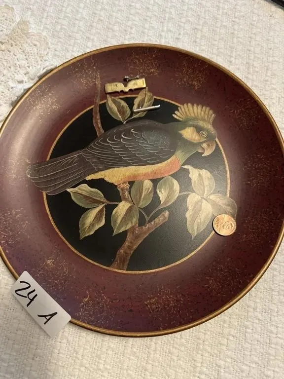 Plate w bird. Tape Randy Travis. Plaque doll