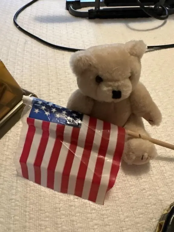 Bear w flag and a 1:24 scale NHRA diecast replica