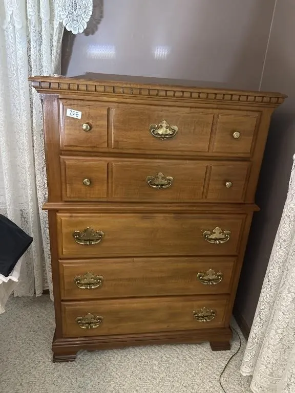 37x19x53 in maple 5 drawer chest
