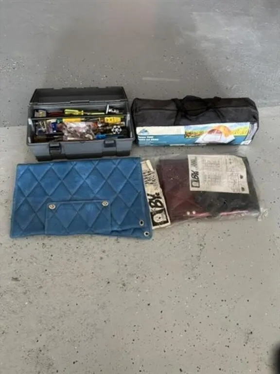 Tent * Tool Box w/plumbing fittings & tools