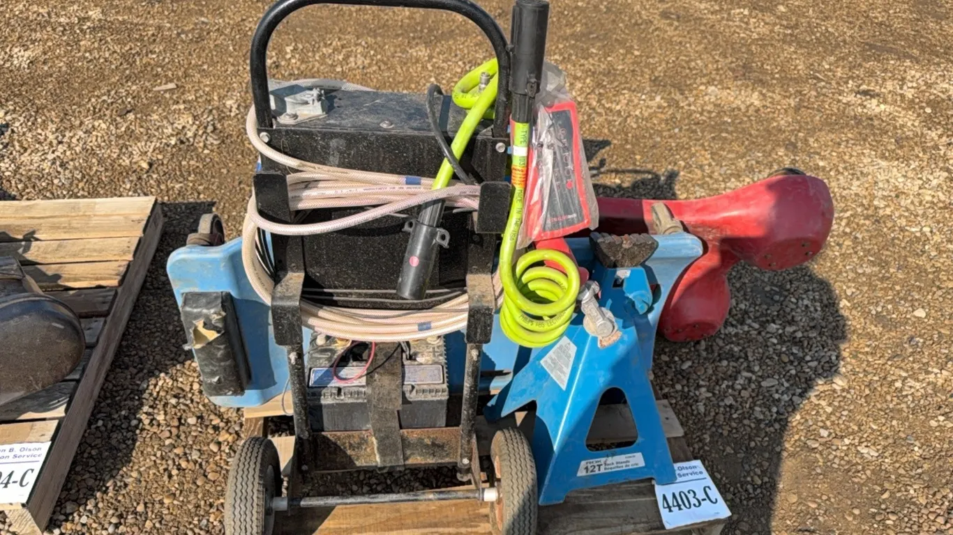 2 - 12 TON JACK STANDS, 2 - CREEPERS, TRAILER TECK TESTER