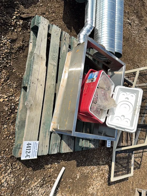 2 - STAINLESS STEEL FRAMES, COOLER FULL OF METAL SIDING SCREWS