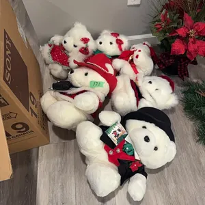 christmas bears 6 bears - assorted sizes and box with other Christmas items