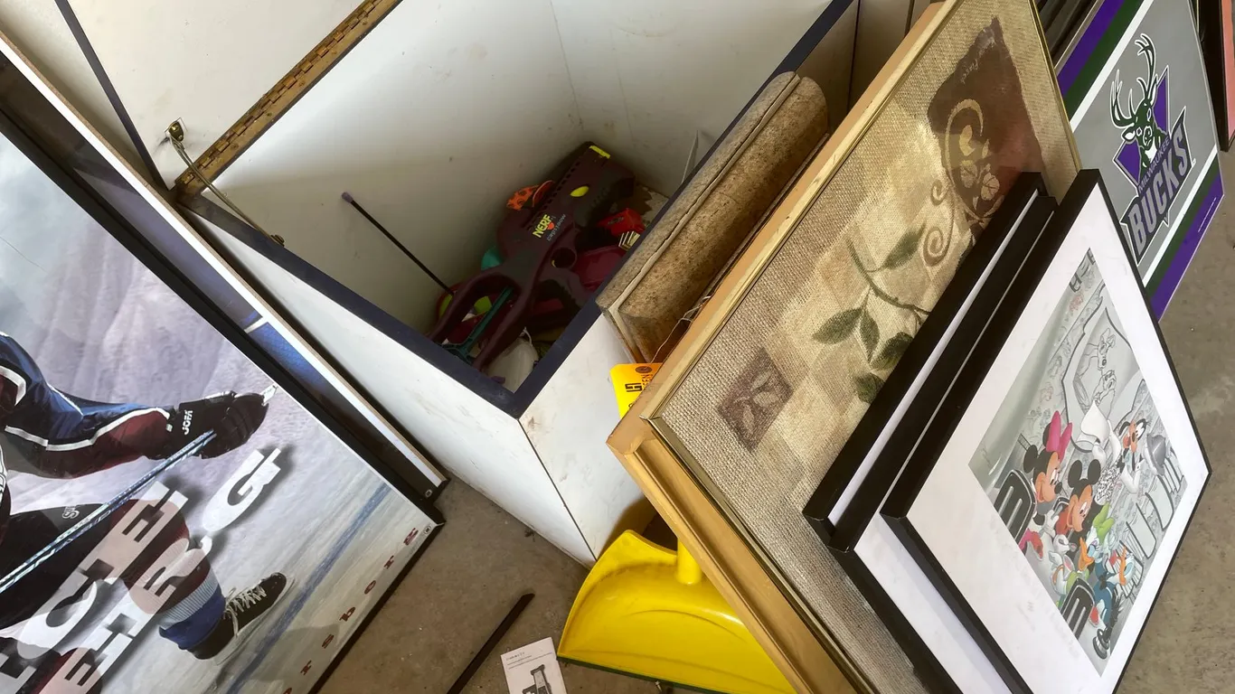 Wooden Toy Box and Framed Prints