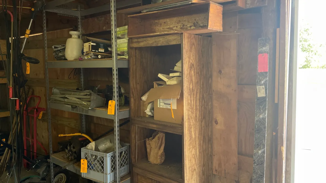 Wooden Shelf and Contents