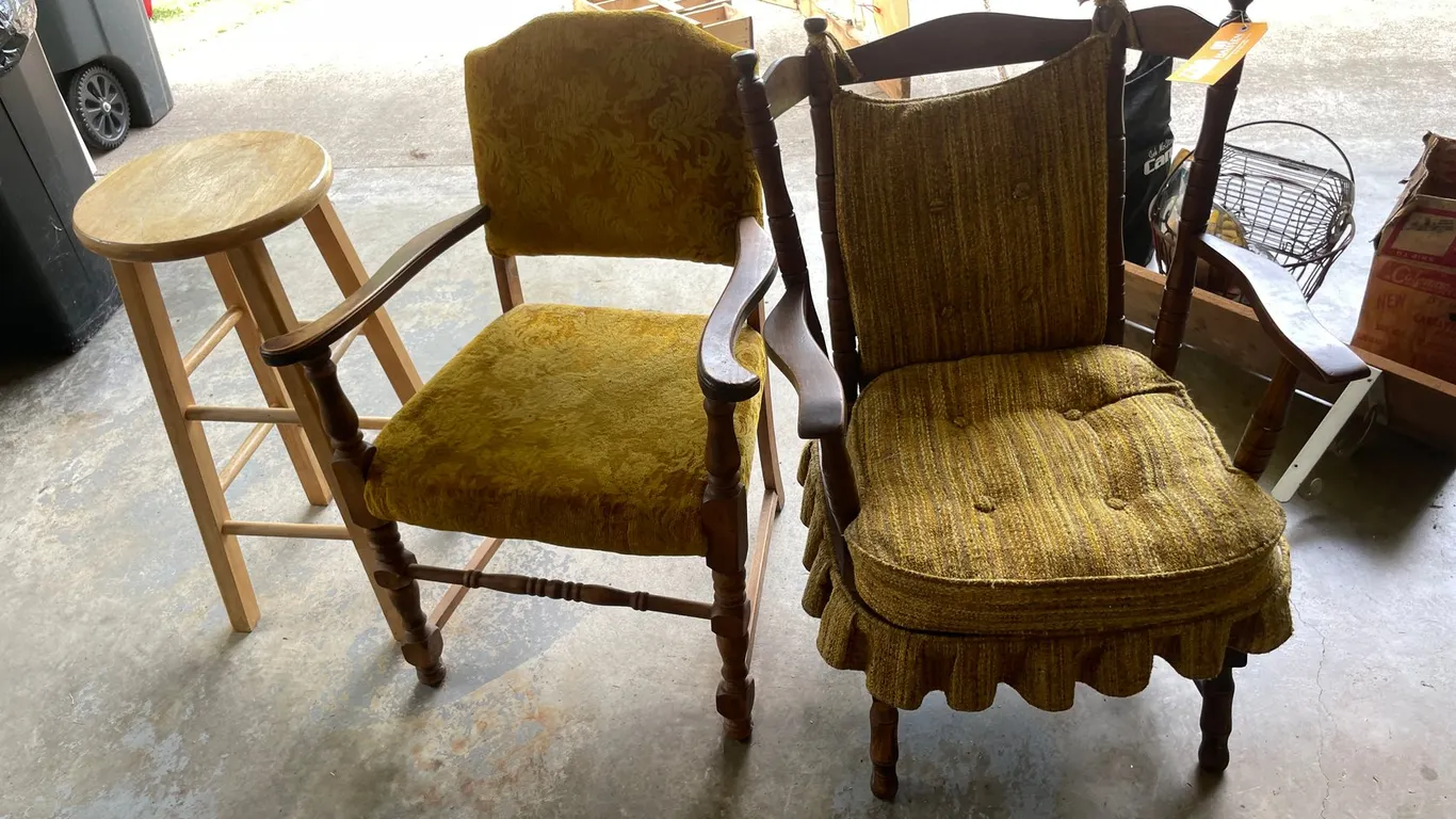 (2) Arm Chairs and Wood Stool