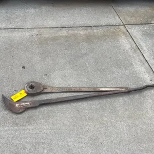 Vintage Railroad Spike, Large Pry Bar, and Lowell Number 2 Ratchet