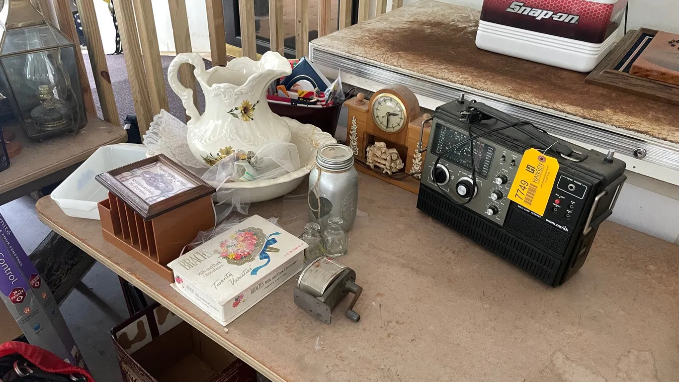 Vintage Worldstar Radio, Ceramic Pitcher, and Household Items